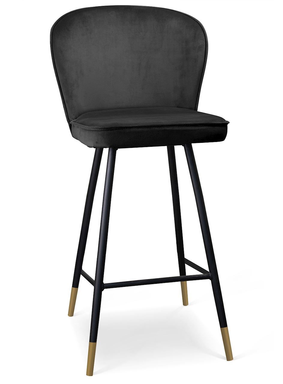 Scaun de bar tapitat cu stofa, cu picioare metalice Aine Negru / Auriu, l50xA53xH106 cm