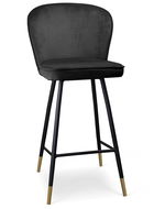 Scaun de bar tapitat cu stofa, cu picioare metalice Aine Negru / Auriu, l50xA53xH106 cm