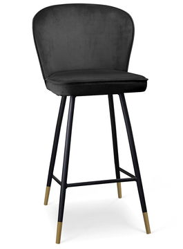 Scaun de bar tapitat cu stofa, cu picioare metalice Aine Negru / Auriu, l50xA53xH106 cm