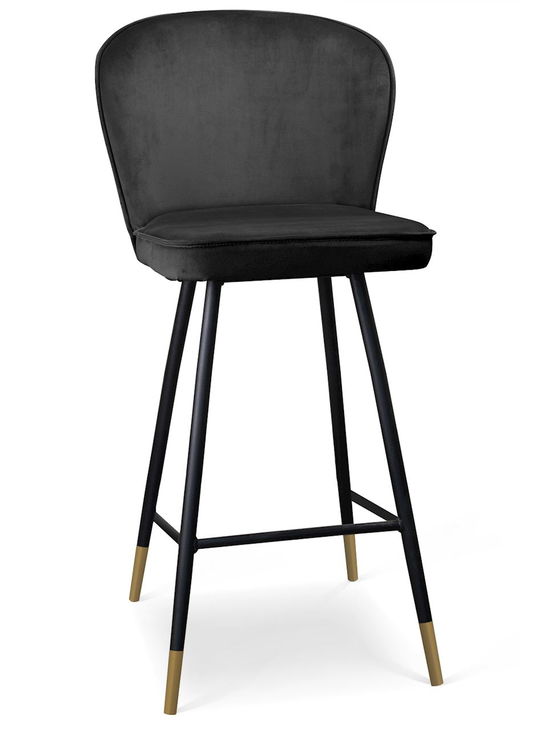 Scaun de bar tapitat cu stofa, cu picioare metalice Aine Negru / Auriu, l50xA53xH106 cm