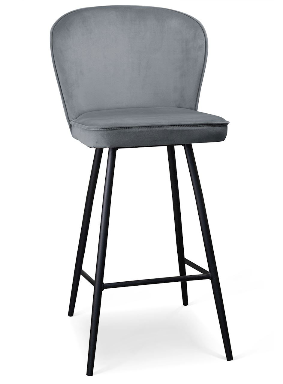 Scaun de bar tapitat cu stofa, cu picioare metalice Aine Gri / Negru, l50xA53xH106 cm