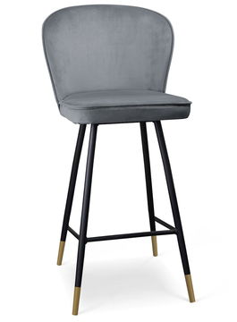 Scaun de bar tapitat cu stofa, cu picioare metalice Aine Gri / Negru / Auriu, l50xA53xH106 cm