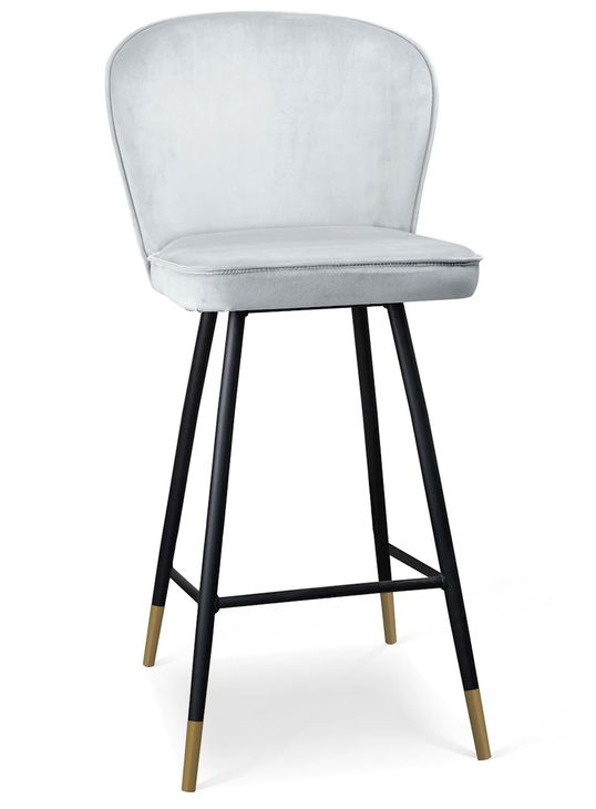 Scaun de bar tapitat cu stofa, cu picioare metalice Aine Argintiu / Negru / Auriu, l50xA53xH106 cm
