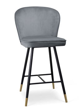 Scaun de bar tapitat cu stofa, cu picioare metalice Aine Small Gri / Negru / Auriu, l50xA53xH96 cm