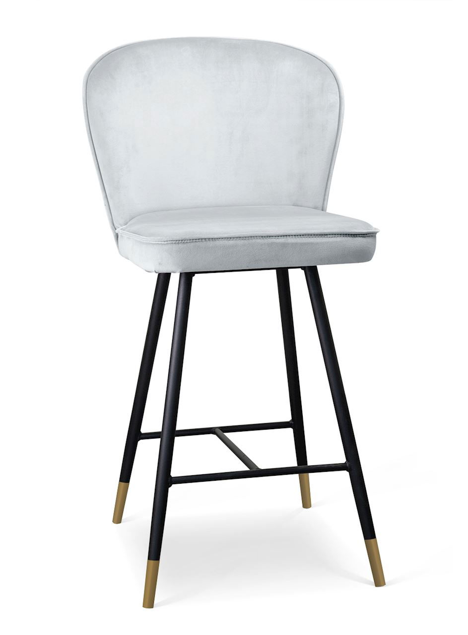 Scaun de bar tapitat cu stofa, cu picioare metalice Aine Small Argintiu / Negru / Auriu, l50xA53xH96 cm