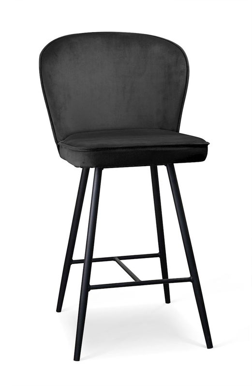 Scaun de bar tapitat cu stofa, cu picioare metalice Aine Small Negru, l50xA53xH96 cm