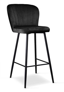 Scaun de bar tapitat cu stofa, cu picioare metalice Shelly Negru, l50xA53xH106 cm