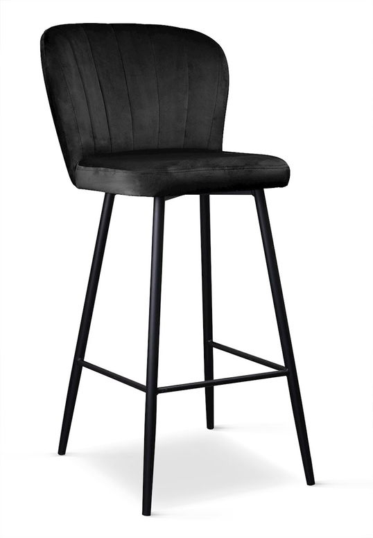 Scaun de bar tapitat cu stofa, cu picioare metalice Shelly Negru, l50xA53xH106 cm