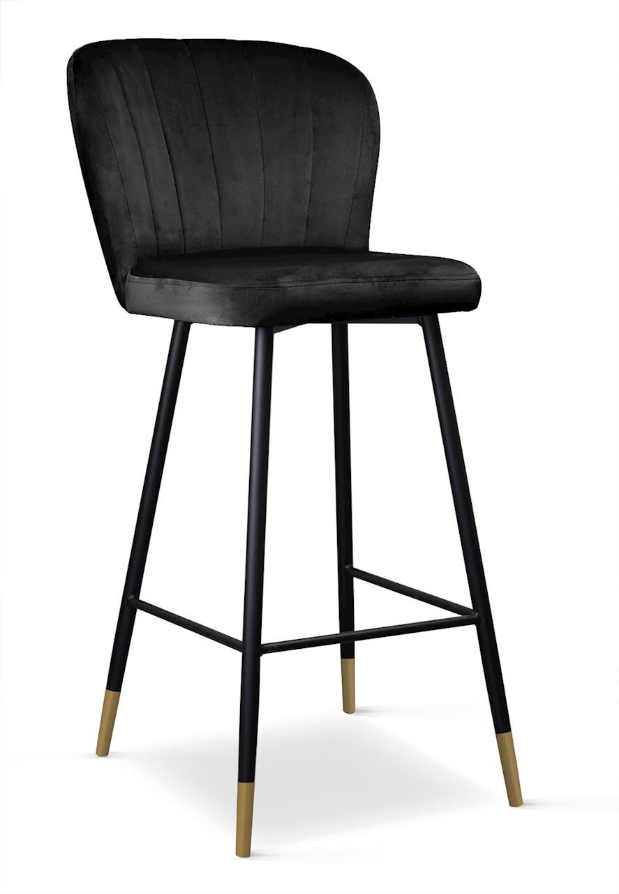 Scaun de bar tapitat cu stofa, cu picioare metalice Shelly Negru / Auriu, l50xA53xH106 cm