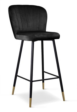 Scaun de bar tapitat cu stofa, cu picioare metalice Shelly Negru / Auriu, l50xA53xH106 cm