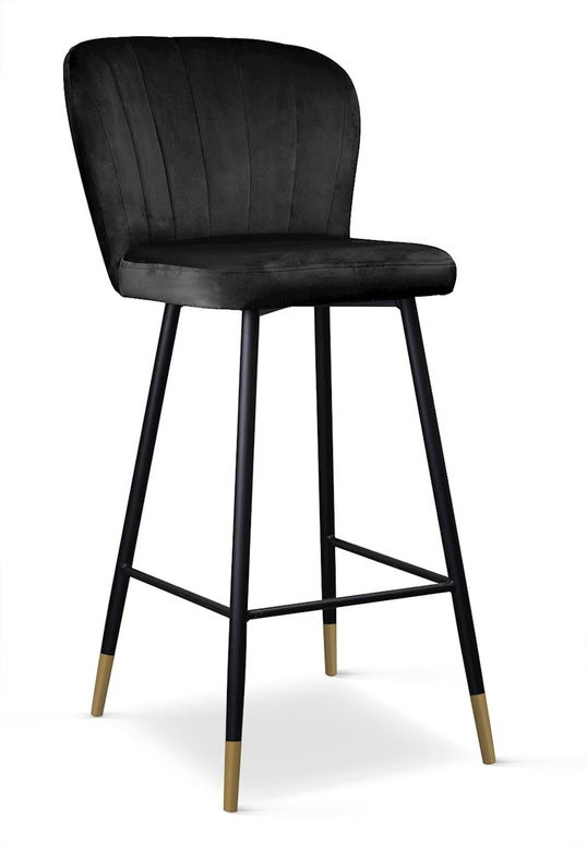 Scaun de bar tapitat cu stofa, cu picioare metalice Shelly Negru / Auriu, l50xA53xH106 cm