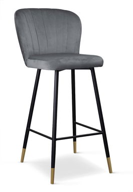 Scaun de bar tapitat cu stofa, cu picioare metalice Shelly Gri / Negru / Auriu, l50xA53xH106 cm