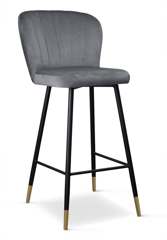 Scaun de bar tapitat cu stofa, cu picioare metalice Shelly Gri / Negru / Auriu, l50xA53xH106 cm