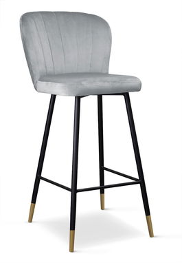 Scaun de bar tapitat cu stofa, cu picioare metalice Shelly Argintiu / Negru / Auriu, l50xA53xH106 cm