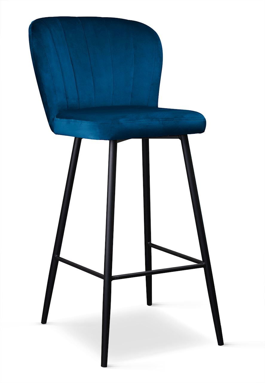 Scaun de bar tapitat cu stofa, cu picioare metalice Shelly Bleumarin / Negru, l50xA53xH106 cm