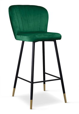 Scaun de bar tapitat cu stofa, cu picioare metalice Shelly Verde / Negru / Auriu, l50xA53xH106 cm