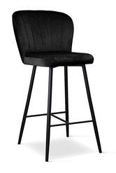 Scaun de bar tapitat cu stofa, cu picioare metalice Shelly Small Negru, l50xA53xH96 cm
