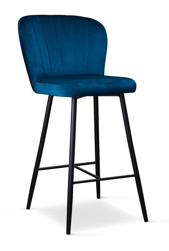 Scaun de bar tapitat cu stofa, cu picioare metalice Shelly Small Velvet Bleumarin / Negru, l50xA53xH96 cm