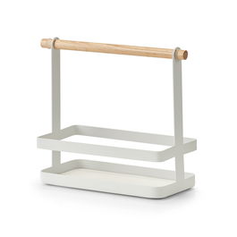 Suport metalic cu maner, pentru recipiente bucatarie, Caddy Alb, L23,5xl10xH20 cm