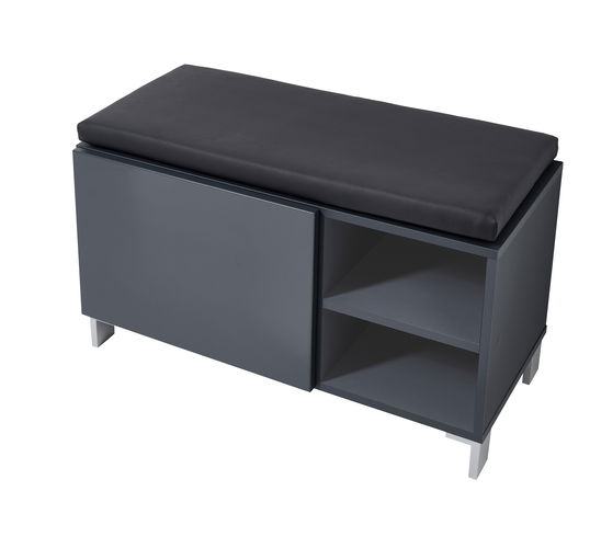 Banca tapitata cu piele ecologica, cu 1 usa Kalis Grafit, l80xA39xH48 cm