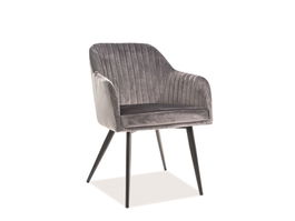 Scaun tapitat cu stofa si picioare metalice Eleanor Velvet Gri / Negru, l59xA62xH81 cm