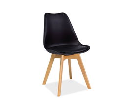 Scaun din plastic cu sezut tapitat cu piele ecologica si picioare din lemn, Kristopher Negru / Fag, l49xA41xH83 cm