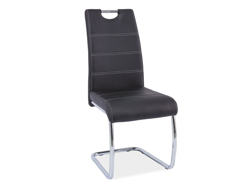 Scaun tapitat cu piele ecologica si picioare metalice, Han-666 Negru / Crom, l42xA45xH98 cm
