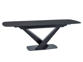 Masa extensibila din MDF, sticla si metal Cassian Negru, L160-220xl90xH76 cm