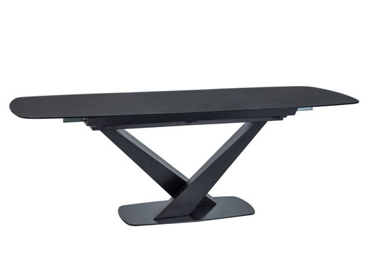 Masa extensibila din MDF, sticla si metal Cassian Negru, L160-220xl90xH76 cm