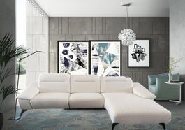Coltar Gapar Breve Pearl 28 Fix cu Arcuri Ondulate si Spuma Poliuretanica, Sezlong pe Dreapta, Mecanism Electric Relax, tapitat cu Stofa, Tetiere Reglabile, l290xA170xH84-105 cm