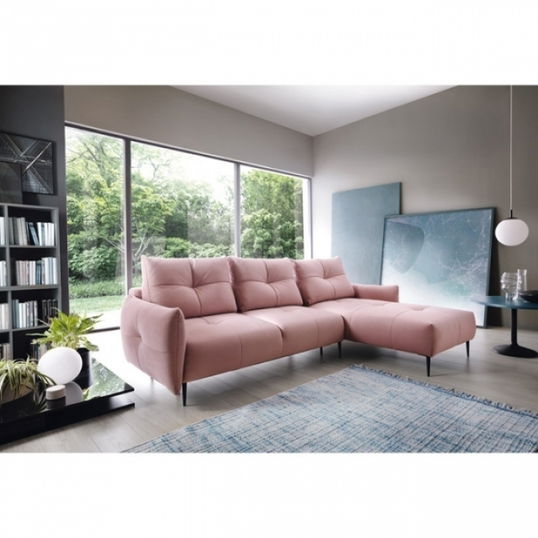 Coltar Space Extensibil cu Arcuri Ondulate si Spuma Poliuretanica HR 35/32, Sezlong pe Dreapta, Suprafata de Dormit 244x125 cm, cu Lada de Depozitare, Perne Incluse, l278xA180xH71 cm