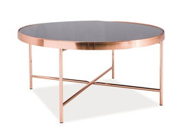 Masa de cafea din sticla si metal Gilbert B Negru / Cupru, Ø82xH40 cm