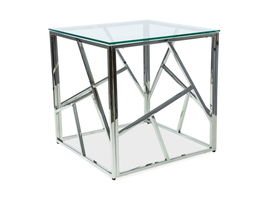 Masa de cafea din sticla si metal, Estacio B Transparent / Crom, L55xl55xH55 cm