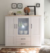 Vitrina din pal cu 2 sertare si 3 usi Romina Alb / Stejar San Remo, l156xA46xH137 cm