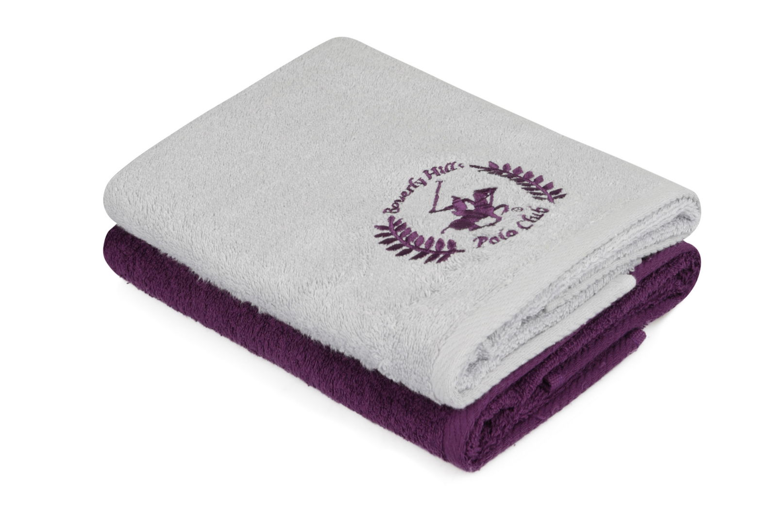 Set 2 prosoape baie din bumbac, Beverly Hills Polo Club 402 Mov / Gri Deschis, 50 x 90 cm
