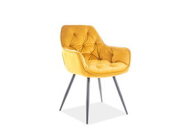 Scaun tapitat cu stofa si picioare metalice Clyde Velvet Mustariu / Negru, l57xA58xH87 cm