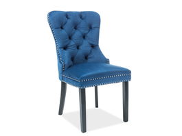 Scaun tapitat cu stofa si picioare din lemn, Aubrey Velvet Bleumarin / Negru, l56xA65xH98 cm