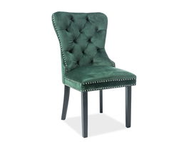 Scaun tapitat cu stofa si picioare din lemn, Aubrey Velvet Verde Inchis / Negru, l56xA65xH98 cm