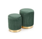 Set 2 taburete tapitate cu stofa si spatiu de depozitare Montagne Velvet Verde inchis / Auriu, Ø36xH44 / Ø31xH38 cm
