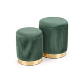 Set 2 taburete tapitate cu stofa si spatiu de depozitare Montagne Velvet Verde inchis / Auriu, Ø36xH44 / Ø31xH38 cm