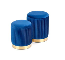 Set 2 taburete tapitate cu stofa si spatiu de depozitare Montagne Velvet Albastru inchis / Auriu, Ø36xH44 / Ø31xH38 cm