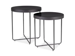 Set 2 mese de cafea din sticla si metal Athia Negru, Ø45xH50 cm / Ø40xH44 cm