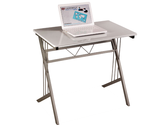 Masa de birou din pal si metal, Benny-120 Alb / Aluminiu, L80xl51xH72 cm