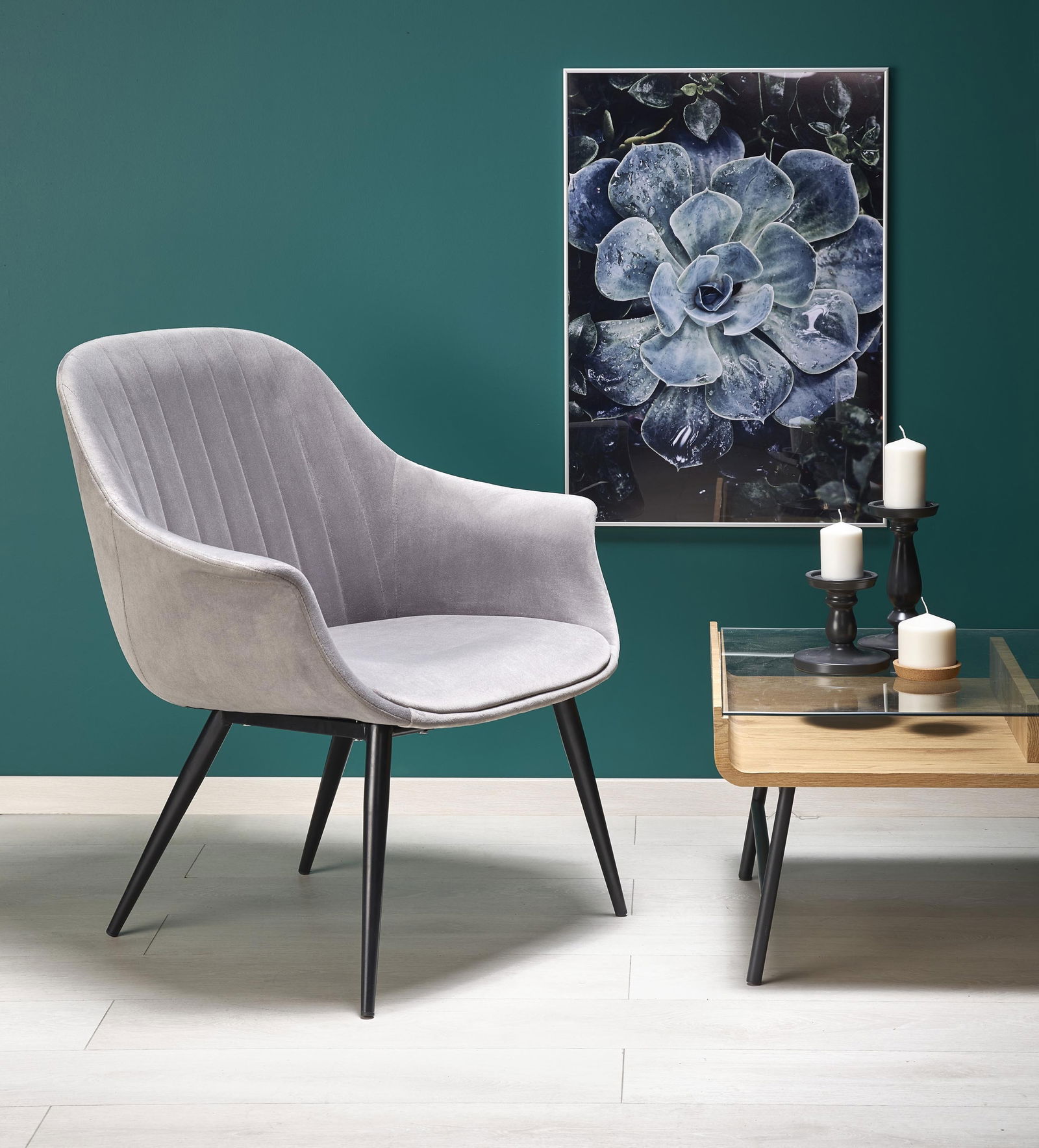 Fotoliu fix tapitat cu stofa si picioare metalice Elegy Gri / Negru, l72xA60xH79 cm