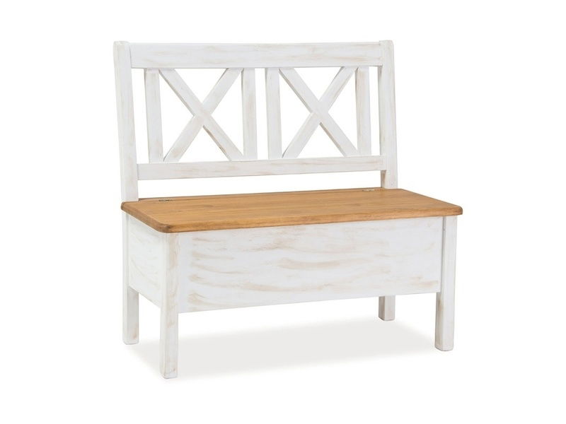 Banca din lemn de pin, cu spatiu de depozitare Portos Alb / Natural, l100xA48xH97 cm