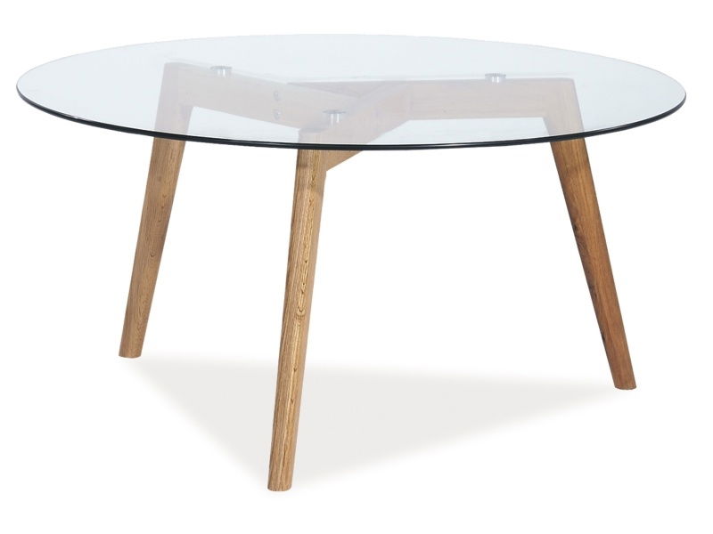 Masa de cafea din sticla si lemn, Osmund L2 Transparent / Stejar, Ø80xH45 cm