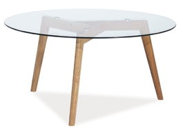 Masa de cafea din sticla si lemn, Osmund L2 Transparent / Stejar, Ø80xH45 cm