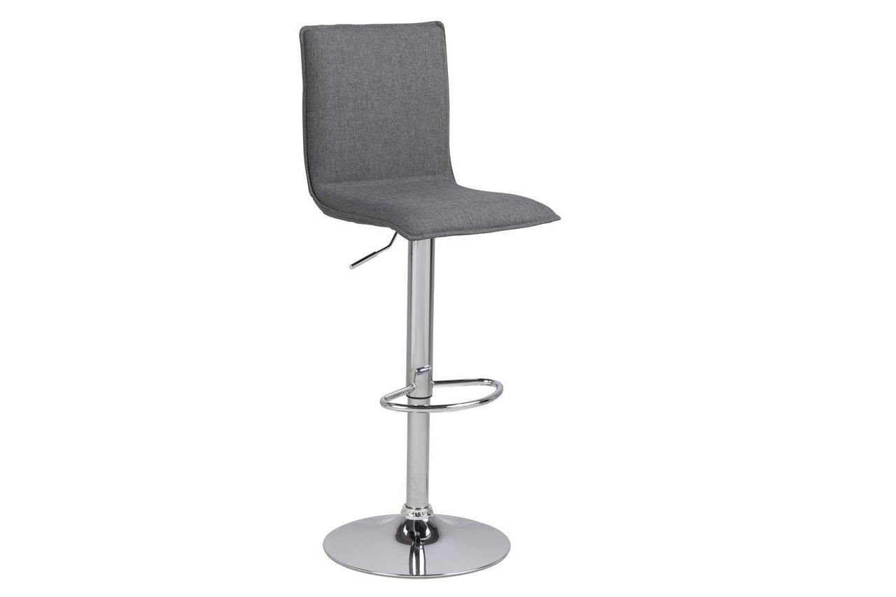 Scaun de bar tapitat cu stofa si picior metalic Anela Gri / Crom, l40xA47xH113 cm