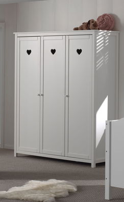Dulap din lemn de pin si MDF cu 3 usi, pentru copii Amori Alb, l159xA57xH190,5 cm