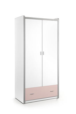 Dulap din pal si metal cu 2 usi si 1 sertar, pentru copii Bonny Alb / Roz, l96,5xA60xH202 cm